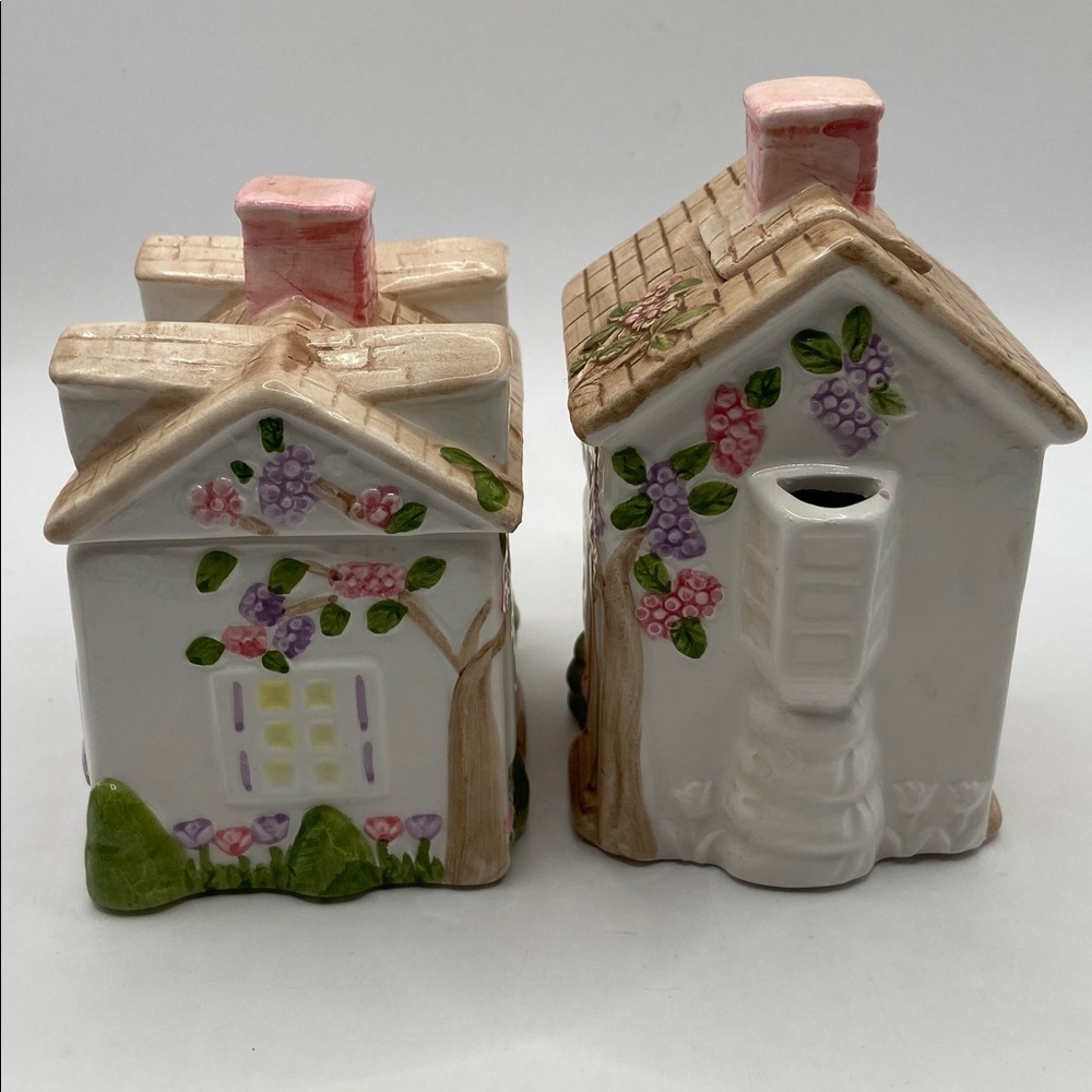 Vintage Country Cottage Hand Painted Ceramic Sugar & Creamer 2 Piece Set - Picture 3 of 8